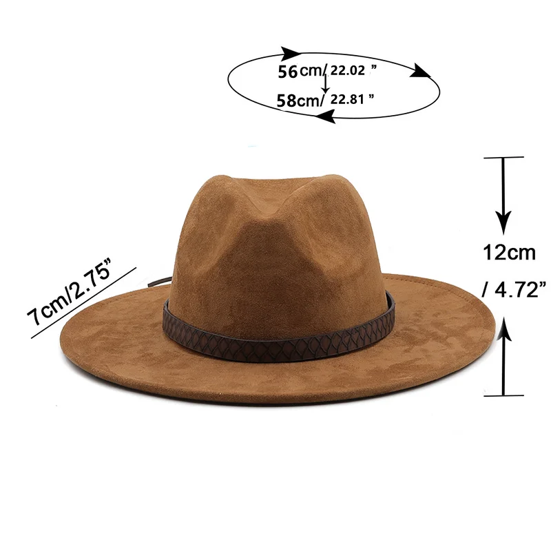 Solid color Suede fedoras panama hat felt hat for male Jazz hats cowboy hat for women and men winter men cap wide brim hat