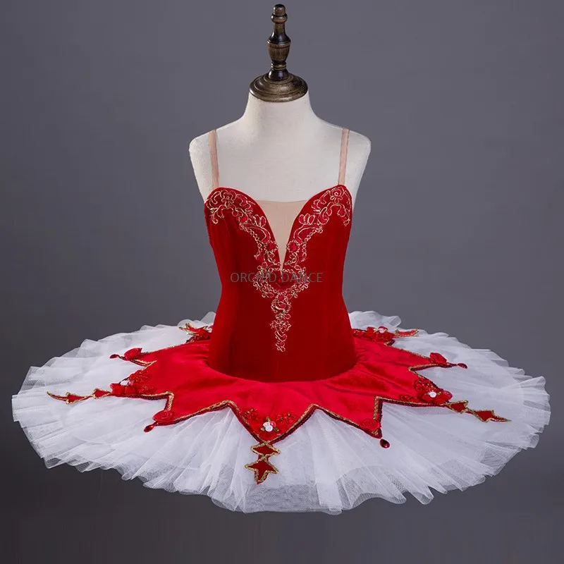 Alta calidad, 7 capas de tul duro, ropa de actuación en equipo para niños y niñas, trajes de baile, tutú de Ballet rojo