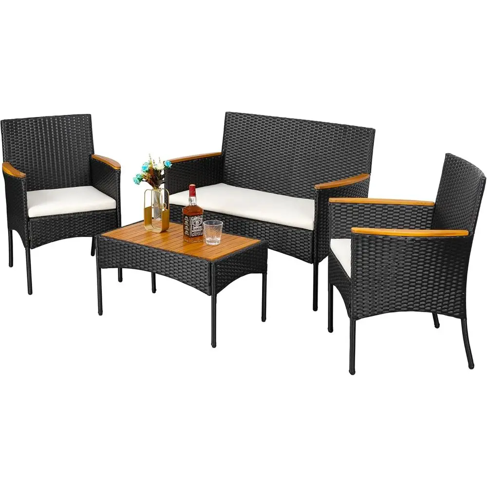 

Outdoor Patio Furniture Set: 4-Piece Rattan Chairs with Glass Table, Suitable for Indoor and Outdoor Use, Ideal for Backyard, Po