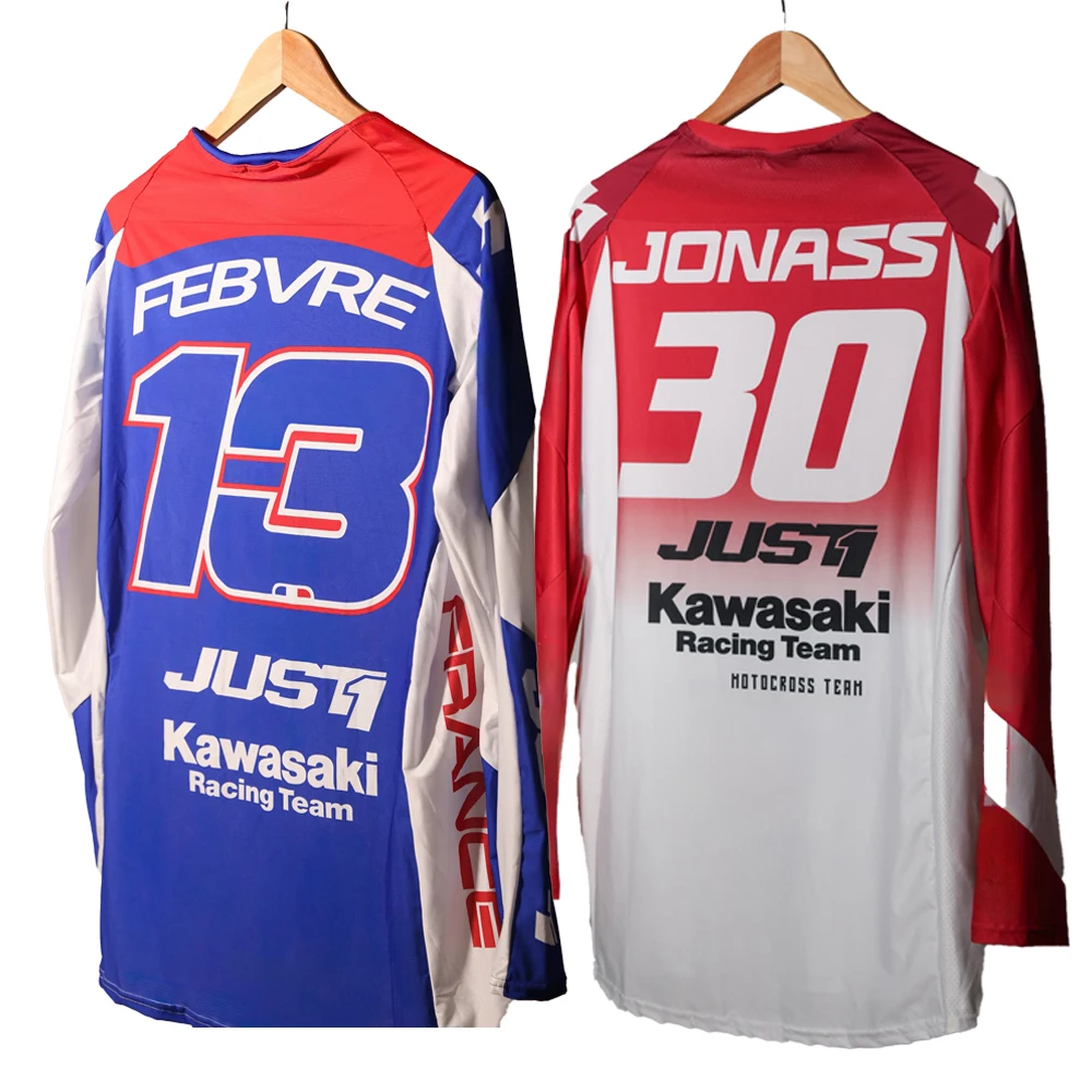 2026 فريق سباق كاواساكي الجديد جيرسي رومين فبراير #   13 تي شيرت بأكمام طويلة للرجال سوبر موتوكروس، قميص علوي سريع الجفاف يسمح بالتهوية