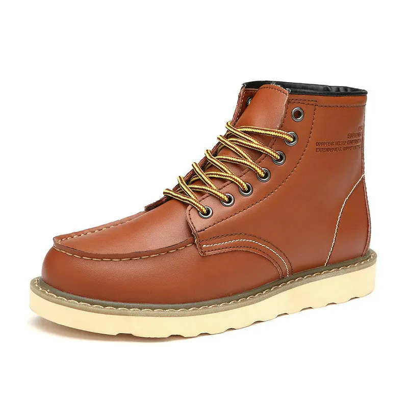 Genuine Leather Men's Ankle Boots Couples Work Cowboy Boots Lace Up Motorcycle Boots Unisex Fashion Western Boots Plus Size35-46