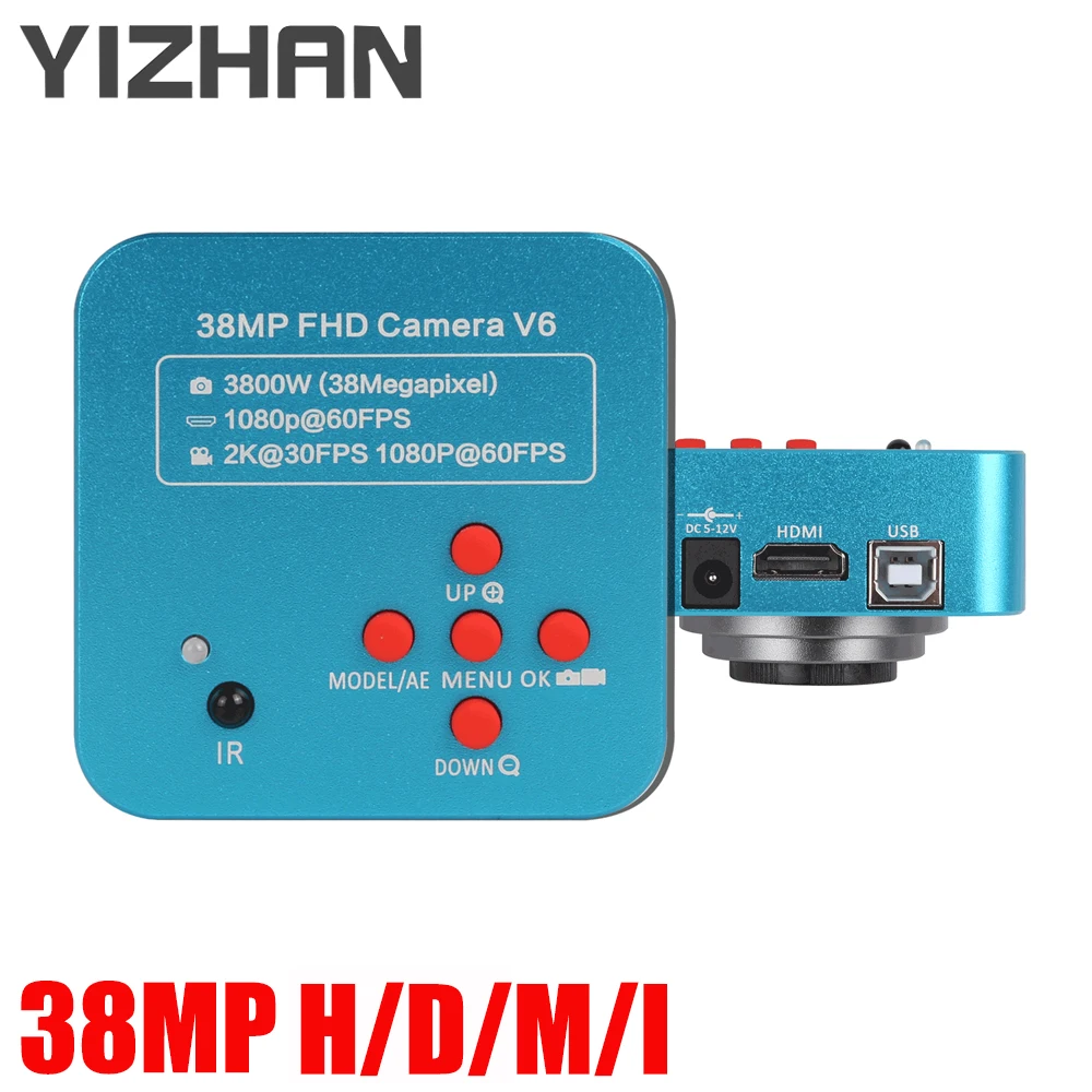 YIZHAN VGA Trinocular Microscope Camera 38MP 1080P 60FPS Industrial Appearance Inspection PCB Soldering and TF Card Slot