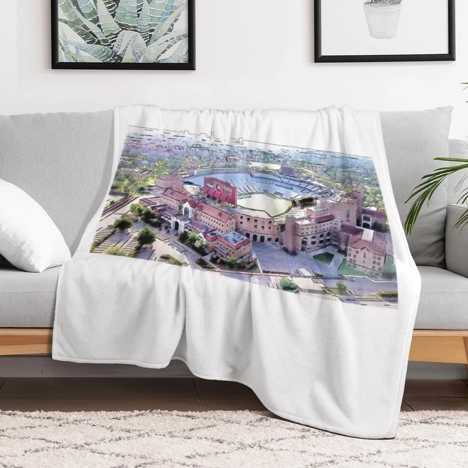 Aerial of the Doak Campbell Stadium in Tallahassee, Florida - pencil sketch Throw Blanket