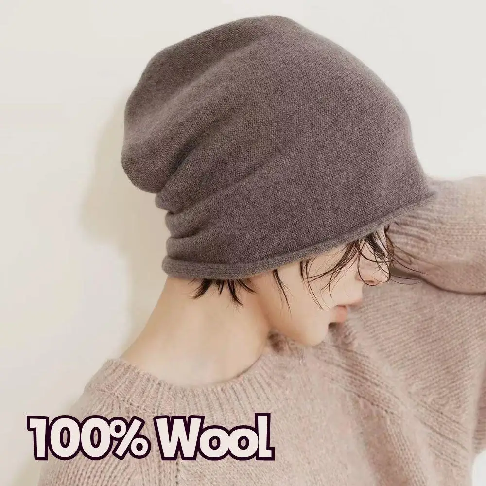 

Зимняя вязаная теплая шапка из 100% кашемира, однотонная однотонная шапка с рукавами для отдыха, мужская и женская вязаная шапка-бини высокого качества