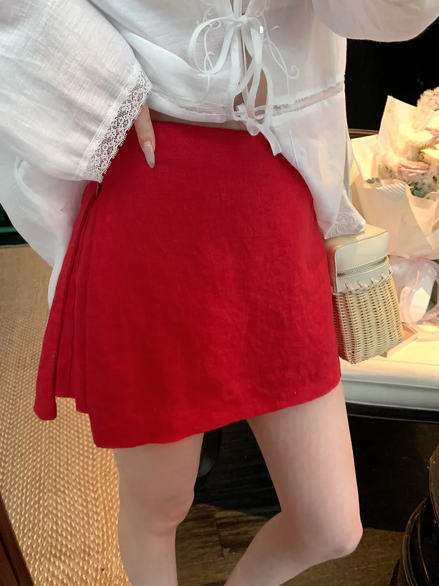 

Юбка-шорты MUKOK с высокой талией, А-силуэт, женская, льняная, непрозрачная, для повседневной носки, весенний сезон