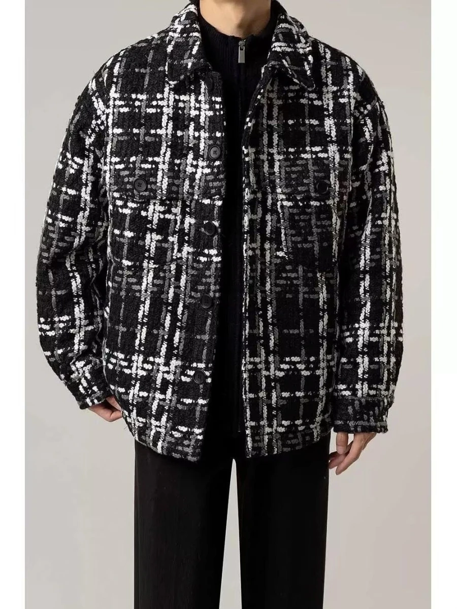 

Новая весенняя вязаная куртка в клетку 2026 года для мужчин: повседневная рабочая одежда с отложным воротником, легкая, роскошная, для пар