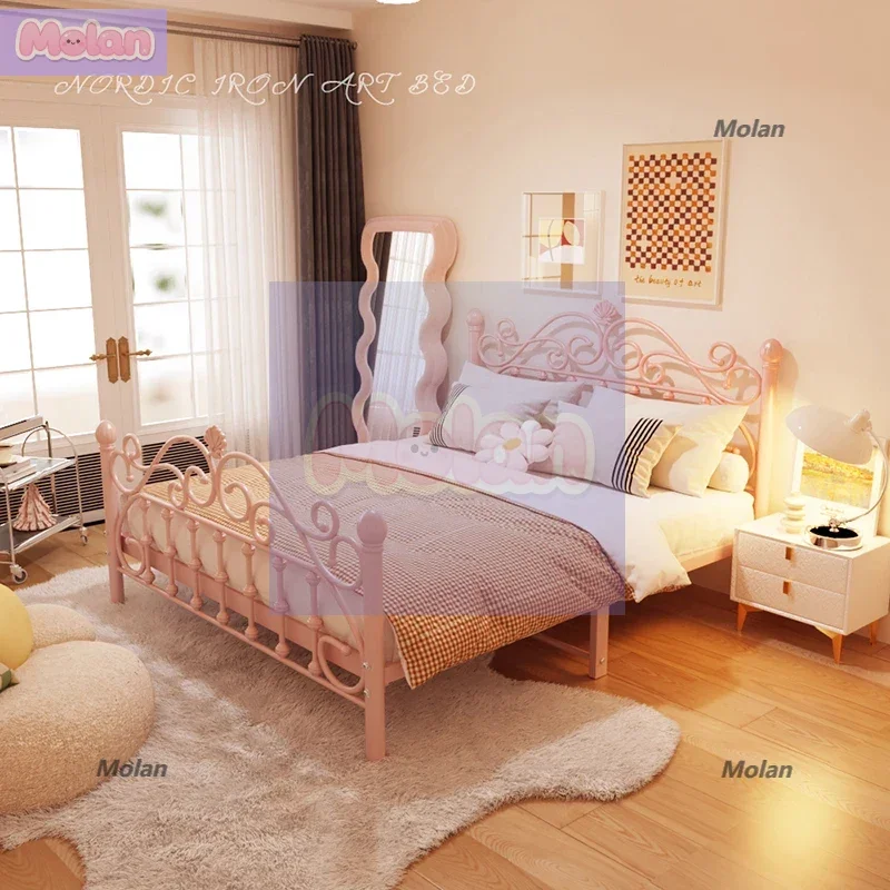 

European wrought iron Children's girl Princess Modern simple single double bed Rental room Apartment 1.5 meters iron bed