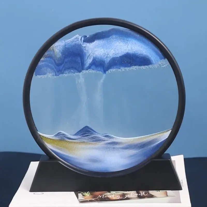 퀵샌드 페인팅 모래 예술 라운드 유리, 3D 모래 시계, 깊은 바다 풍경 모션 디스플레이, 흐르는 모래 프레임, 홈 데코