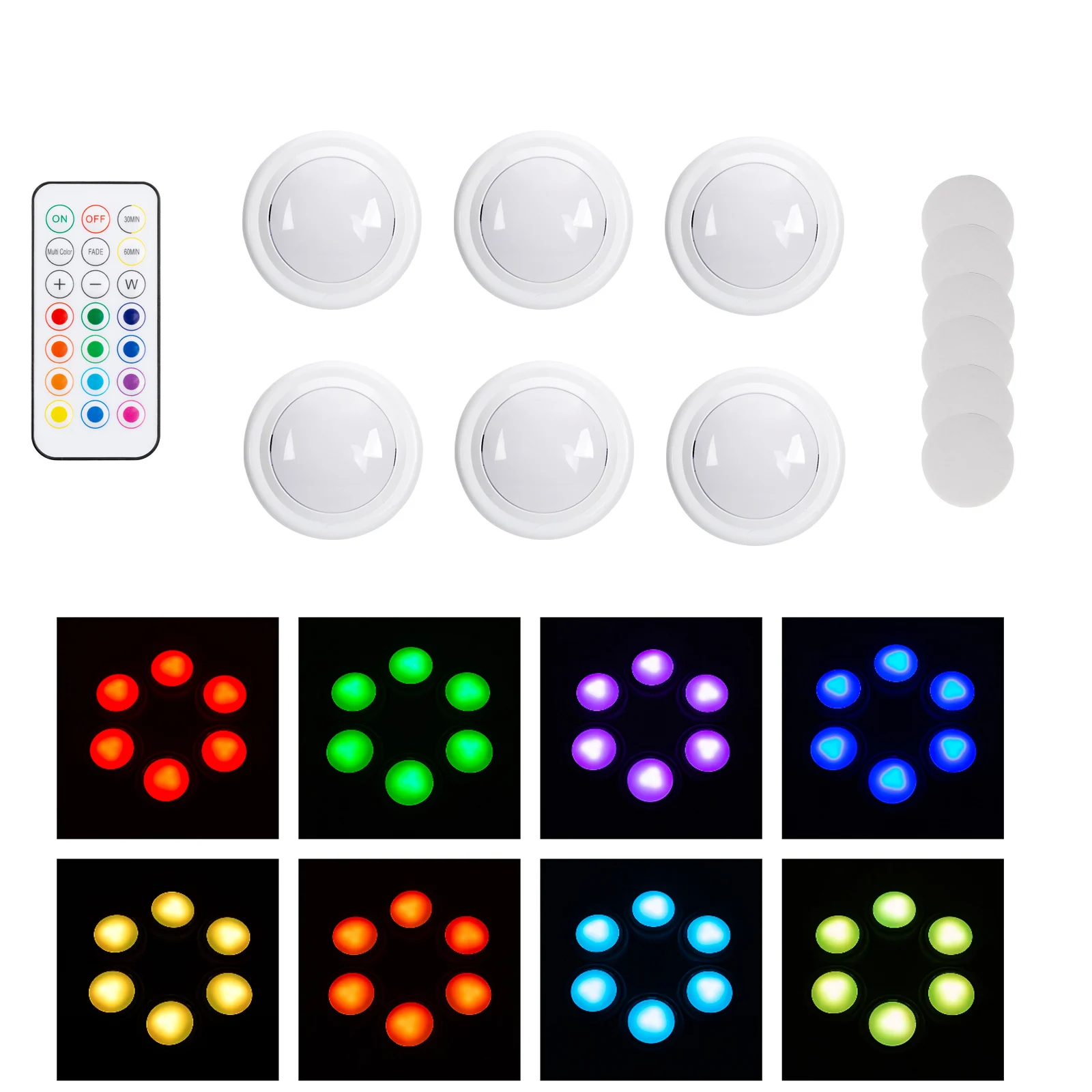 Luz LED nocturna regulable inalámbrica para debajo del gabinete, Control remoto, funciona con pilas para cocina, armario, armario, decoración del hogar