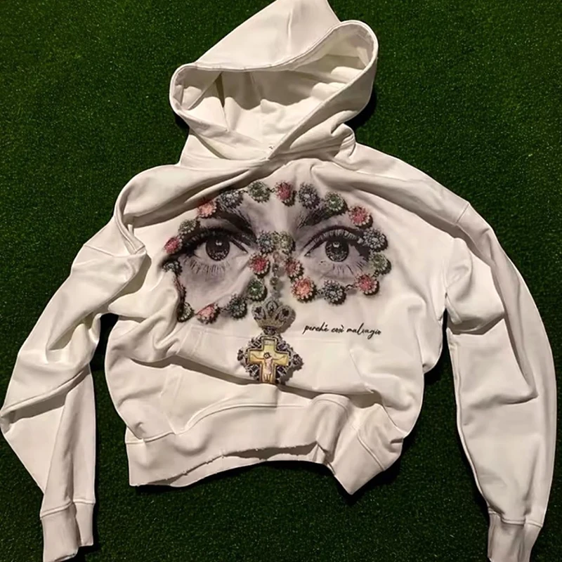 Letter Blast Print Pattern Men Clothing Fashion Hoodie Harajuku Retro Y2K Hoodie Emo Girls Y2k Street Gothic Casual Sweatshirts