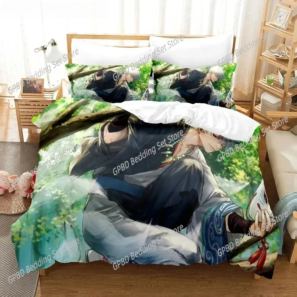 NEW 3D Anime Gintama Bedding Set Quilt Cover Pillowcases Single Double Full Queen King Kids Teens 3D Sakata Gintoki Duvet Cover