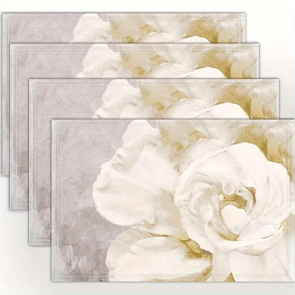 

Set of 4 Placemats Featuring Floral Designs, Perfect for Decorating Kitchens And Dining Rooms, Suitable for Festive Occasions.