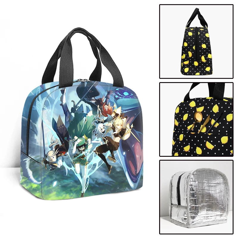 Classic New Game Genshin Impact Student Work Lunchbox Thermal insulation Food Lunch Bag 3D Print Portable Handbags Ice Bags