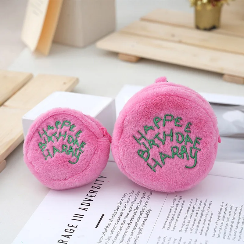 Pink Mini Coin Potters Purse Earphone Cord Portable Purse Coin Pouch Cake Bag Fashion Letter Printing Plush Storage Box