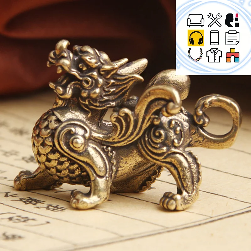 Chinese Fengshui Brass Statue Figurine Kylinsculpture Wealth Decor Prosperity Good Yao Pi Ornament Qilin Dragon Luck Animal