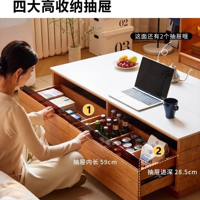 Living room solid wood floor coffee table large size cherry wood Japanese home rock slab table locker modern simple table