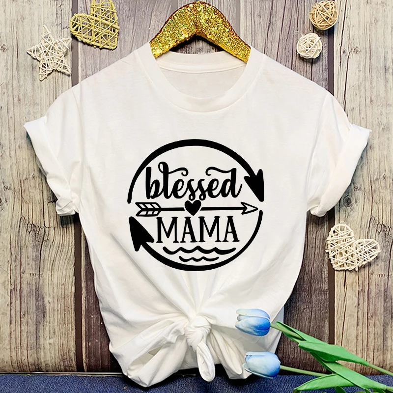 

New Valentine'S Day Blessed Mama Letter Printed T-Shirts For Unisex Summer Tee Shirt Men Casual Short Sleeve Round Neck Tops