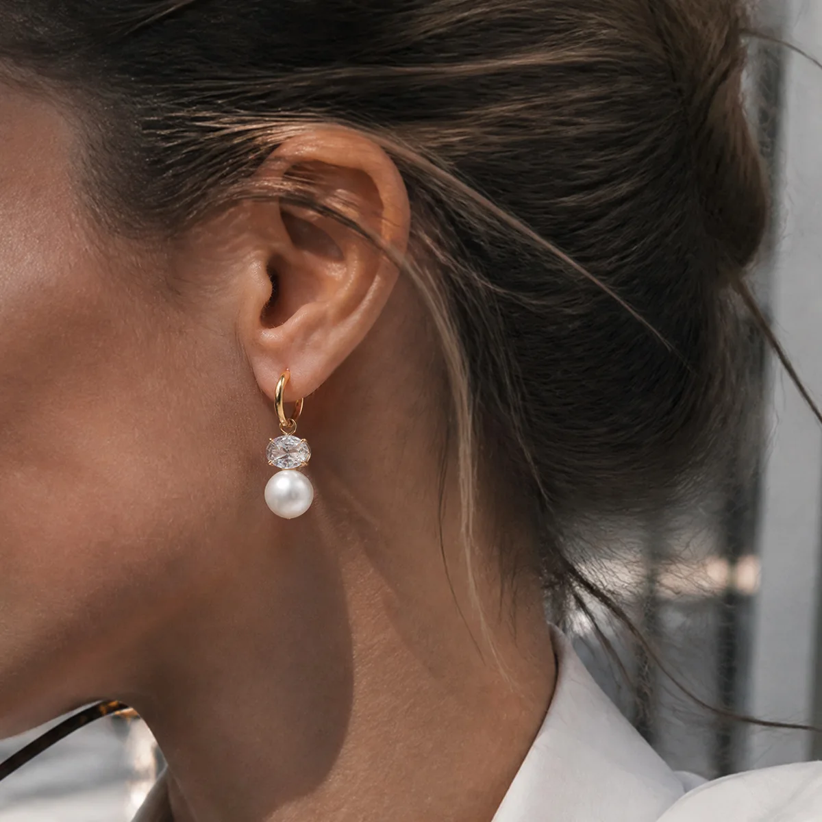 Elegant Zircon Pearl Pendant Drop Earrings for Women Gold Plated Stainless Steel Stackable Hoops Huggie Jewelry Fashion Gifts