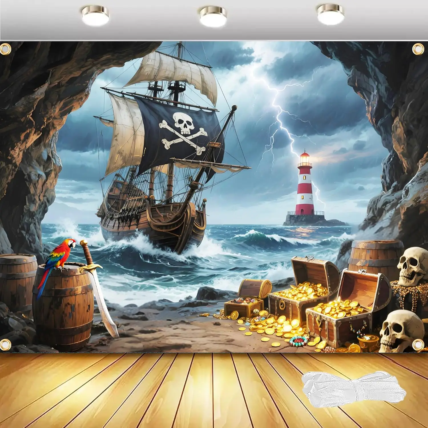Pirate Ship Lighthouse Nautical Tapestry Wall Hanging Sea Adventure Decor Art Print Decoration For Ocean Room Pirate Party Steam