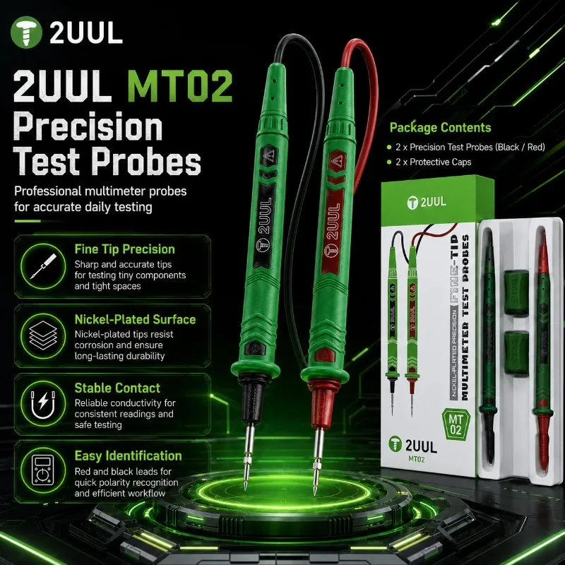 2UUL MT02 Nickel-Plated Fine-Tip Multimeter Test Probes Precision Test Leads for Phone PCB Motherboard Repair Diagnostic Tools