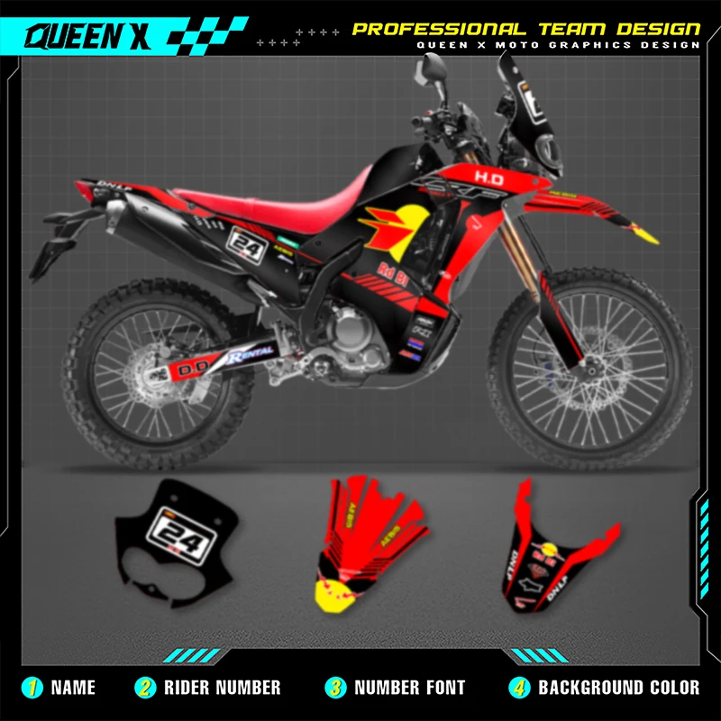

Queen X MOTOR Motorcycle Graphics Background Adhesive Stickers Kits For Honda CRF 250 300 RALLY 2021 Custom Decals