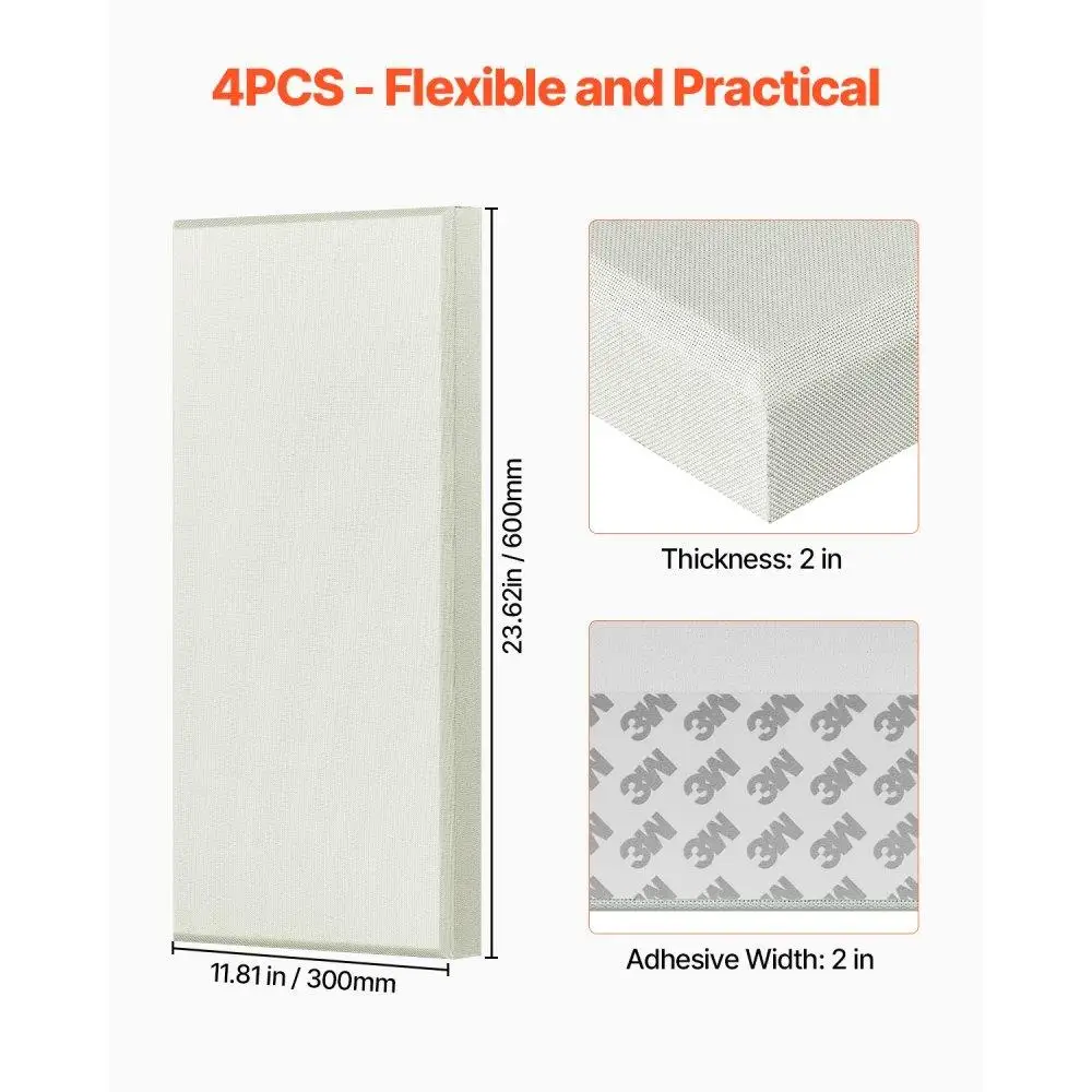 Beige Self-Adhesive Acoustic Wall แผง 4 แพ็ค 23.6x11.8 นิ้วเก็บเสียงแผงโฟมหนา 2 นิ้วสําหรับ Home Office