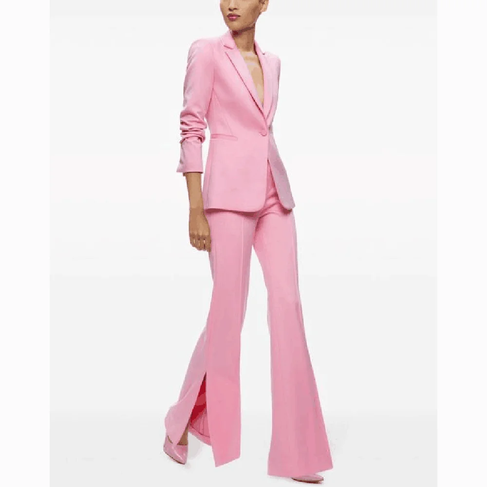 Gorgeous Single Button Pink Women Pants Set High-end Female Two Pieces(Jacket+Trousers)أطقم بناطيل