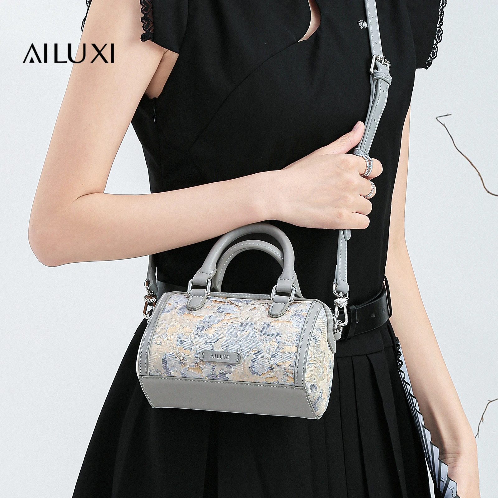 AILUXI Boston Bag For Women 2024 New Summer Small Handheld One Shoulder Crossbody Bag PU Leather Handbag Female Square Bag