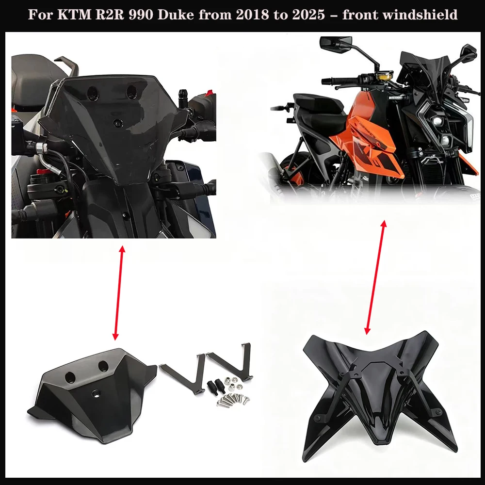 

Ветровой дефлектор для KTM R2R 990 Duke 2024-2025, спортивное ветровое стекло для мотоцикла, визор, дефлектор, ветрозащитная пластина