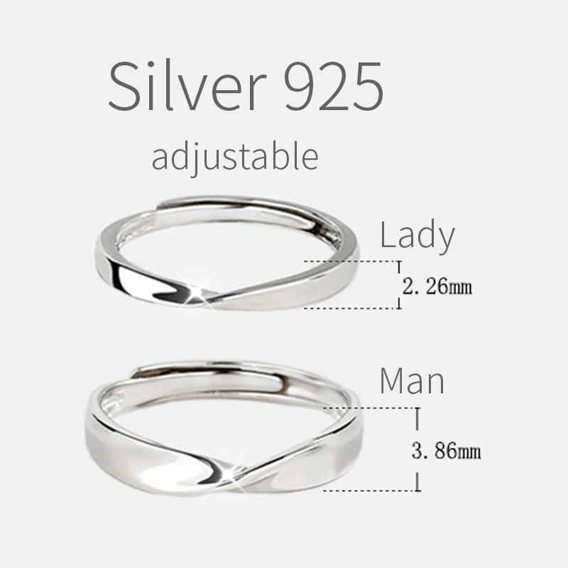 Original 925 Sterling Silver Lovers Mobius Ring Men Women Engagement Rings Wedding Set For Couple Fine jewelry Gift