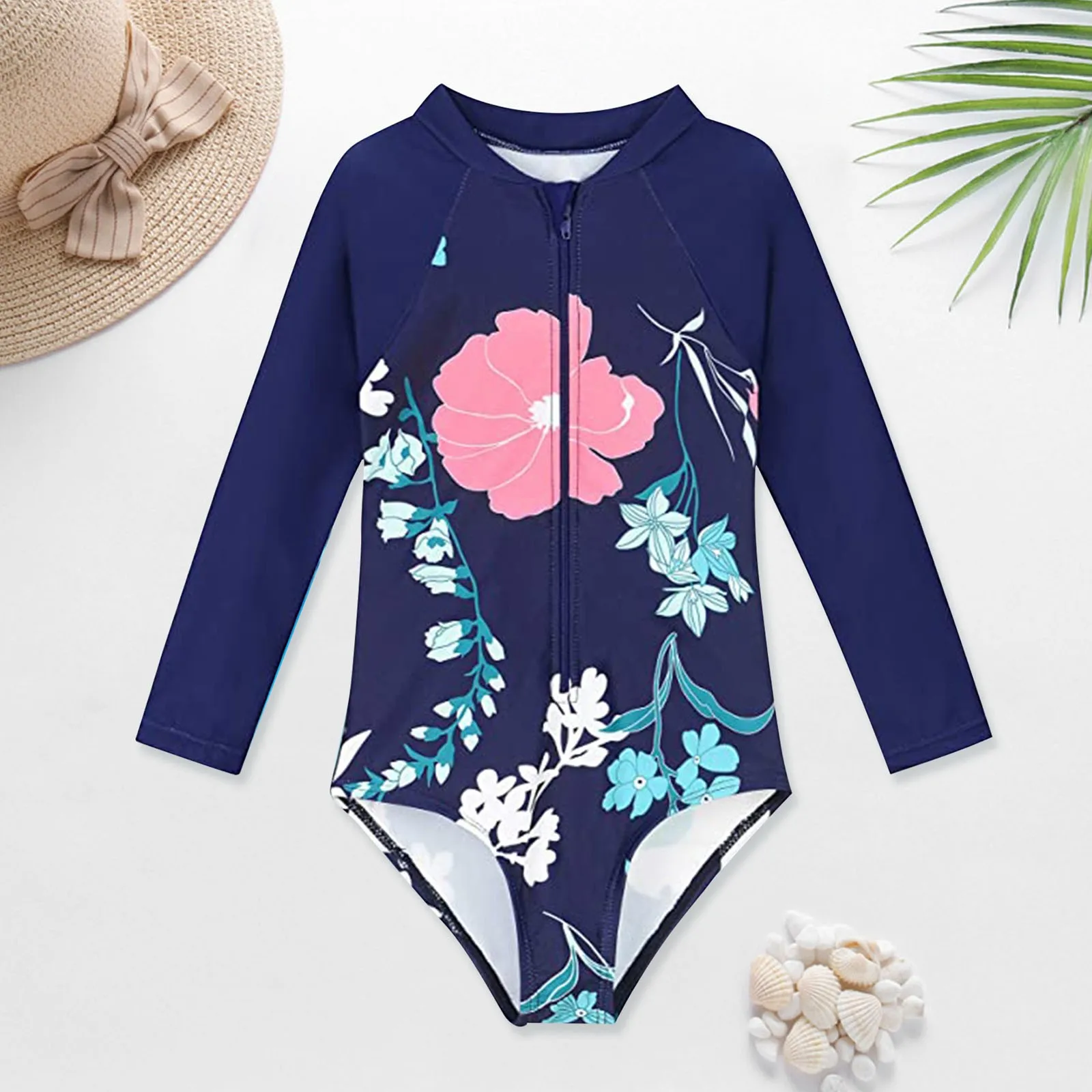 Anime Girl Bathing Suit Baby And Toddler Girls Swimsuit Rash Guard Long Sleeve 1 Piece Zipper Bathing Suits Upf City Thread Girl