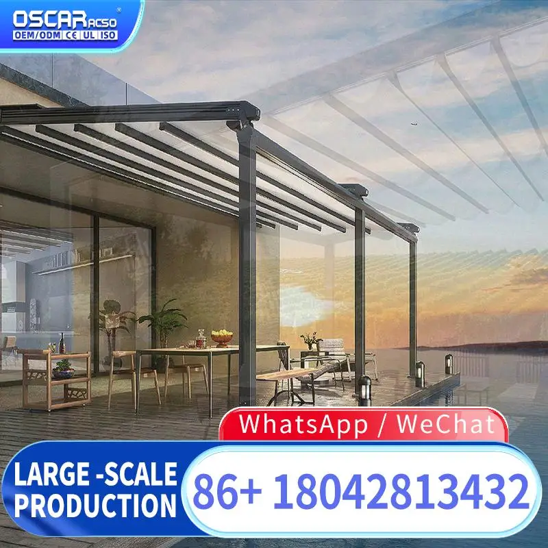 4X4 Moving Retractable Roof Shading with Gutter and Downpipe for Patio Garden Balcony Outdoor Shelter Canopy Retractable Canopy