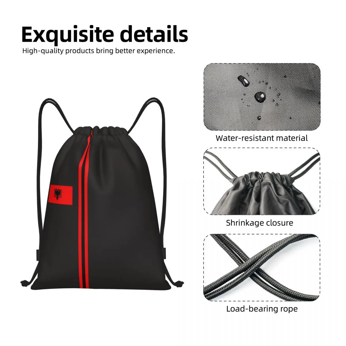 Albania Flag Stripe Drawstring Backpack Women Men Sport Gym Sackpack Foldable Albanian Patriotic Training Bag Sack