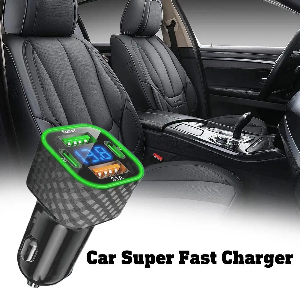 

Автомобильное зарядное устройство USB C с двойным PD 4-в-1 Адаптер для сверхбыстрой зарядки Super+3.1A+PD Квадратный цифровой дисплей Четырехпортовая быстрая зарядка