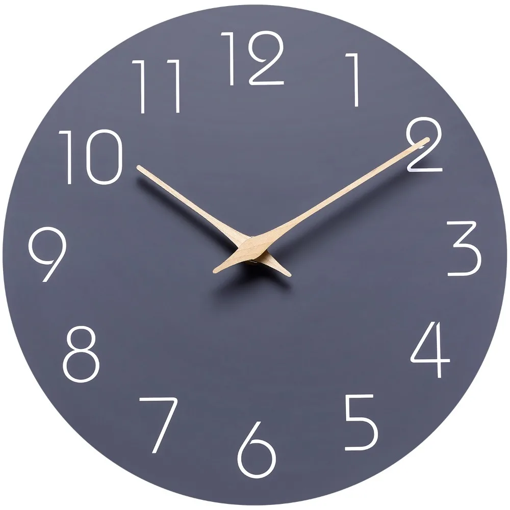 

Modern 10 Inch Wall Clock Minimalist Style Non Ticking Silent Clock Hanging Round Digital Clock Bedroom