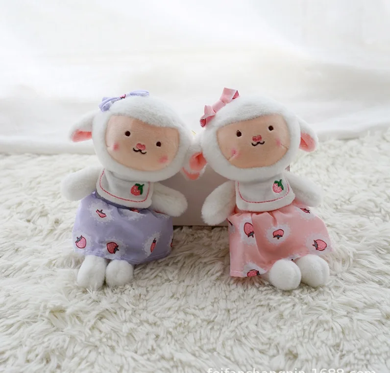 New cute Cartoon children's bow-knot lamb keychain plush pendant wear skirt strawberry sheep doll pretty  decorate birthday gift