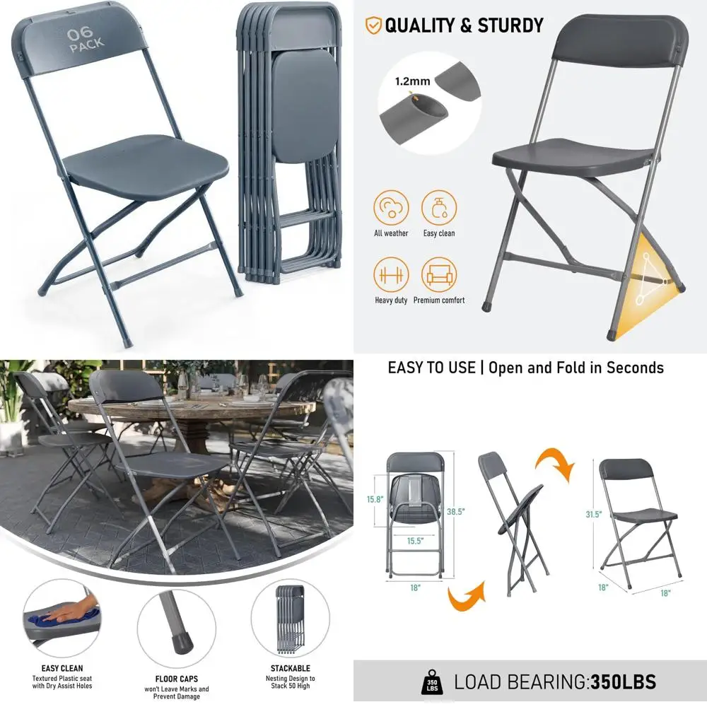 Портативный складной стул, штабелируемый, для коммерческого использования в помещении и на открытом воздухе, стальной каркас, емкость 350 фунтов, идеально подходит для мероприятий и собраний