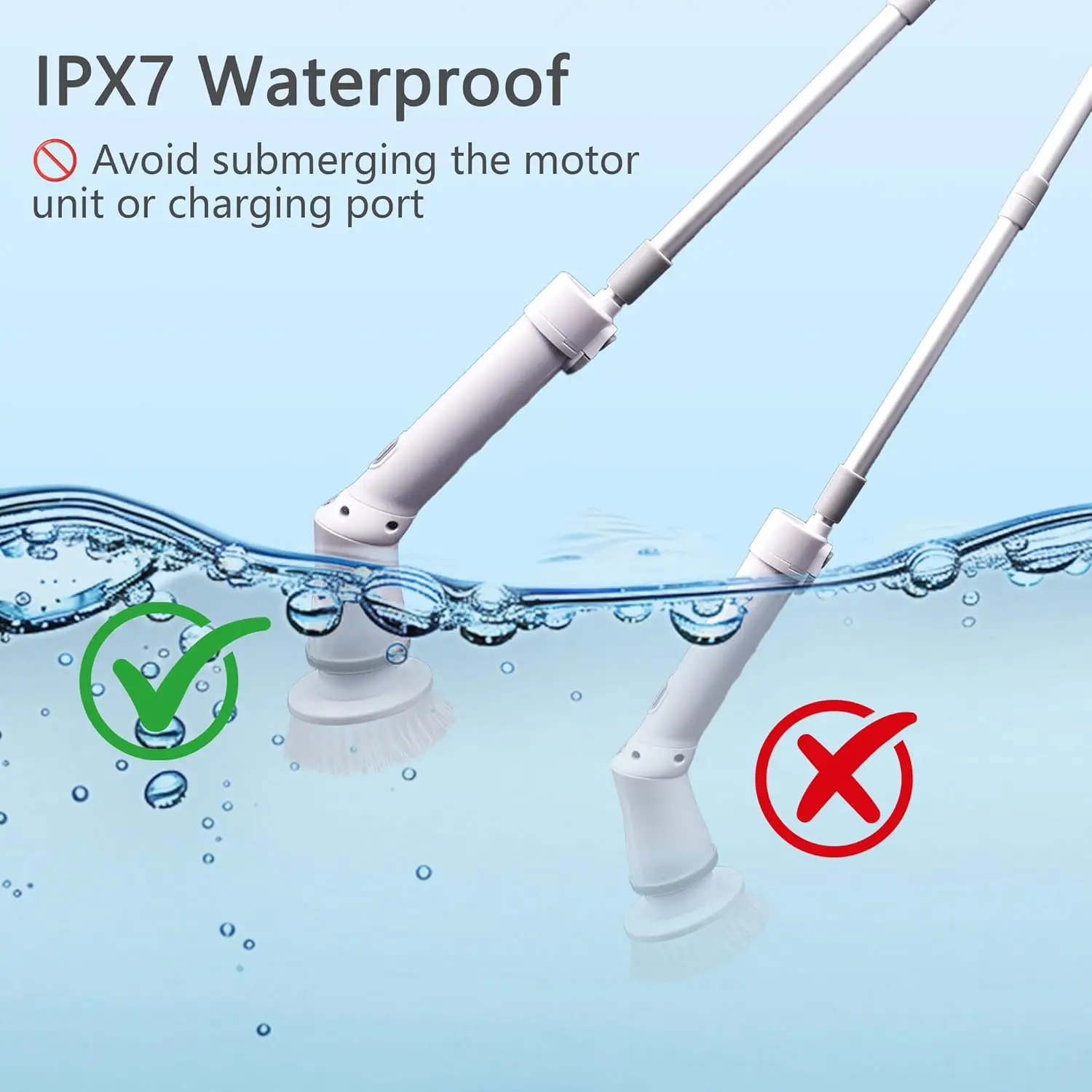 فرشاة تنظيف كهربائية دوارة، فرشاة تنظيف لاسلكية مع 6 رؤوس، سرعة مزدوجة، مقاومة للماء IPX7، مقبض قابل للتعديل للحمام، Showe #5