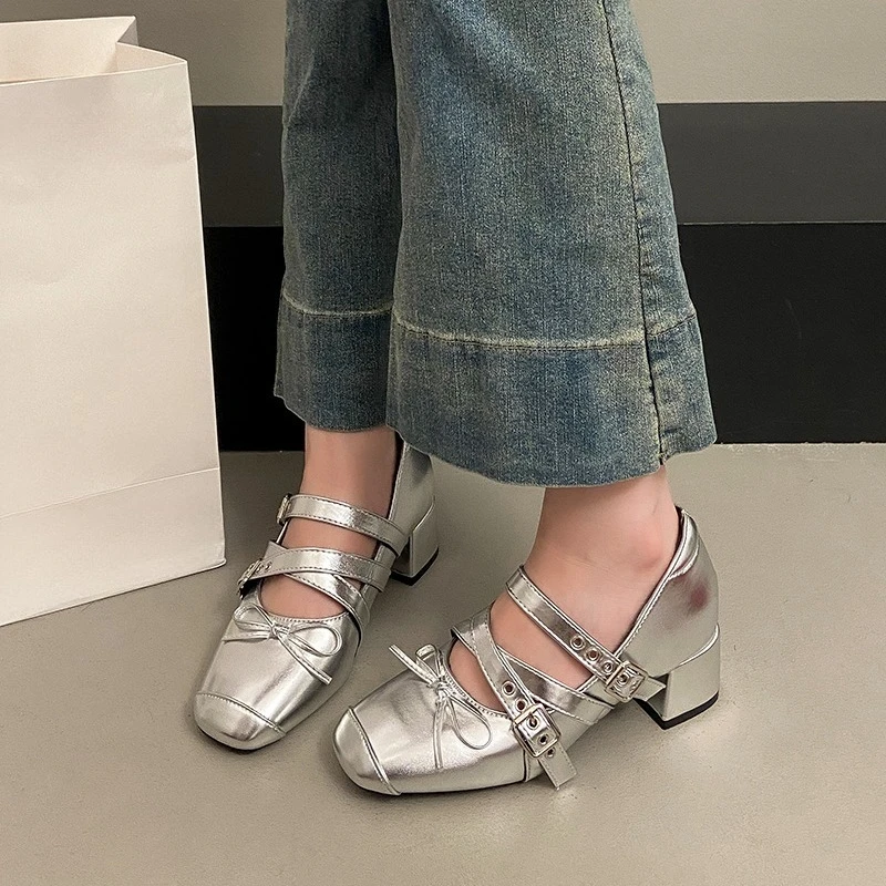 المرأة 2025 جديد الربيع والخريف الصيف مكتنزة عالية الكعب ماري جين أحذية الداخلية زيادة حذا فردي للسيدات