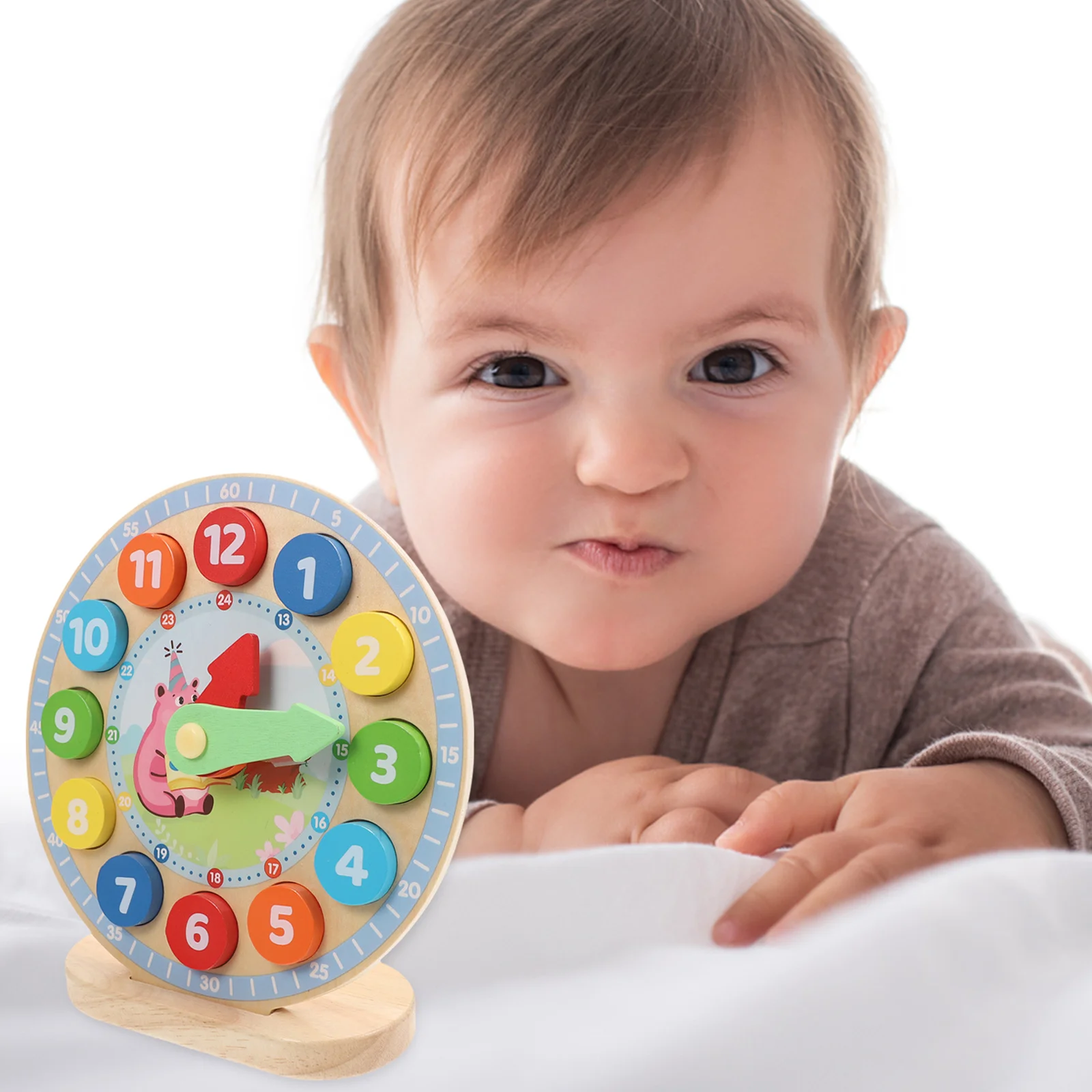 ساعة خشبية للأطفال تعلم الأرقام التعليمية الإدراكية الإبداعية التفاعلية التعليم المبكر اللعب الملونة الوقت التدريس #3