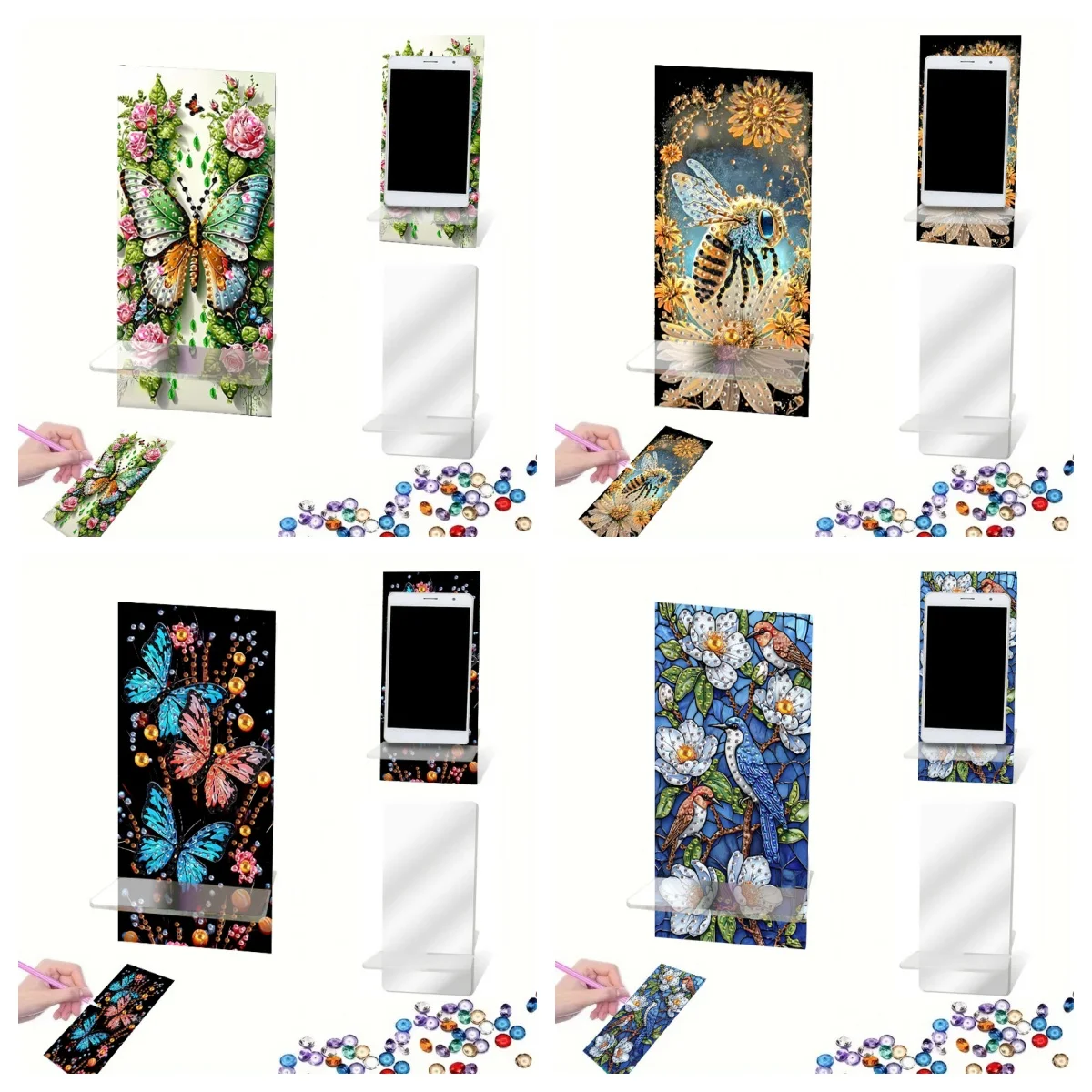 1 Stück DIY Tier Diamant Malerei Telefonständer Kits Kristall Diamant Kunst Telefonhalter und Spiegel Bastelsets Geschenk für Anfänger