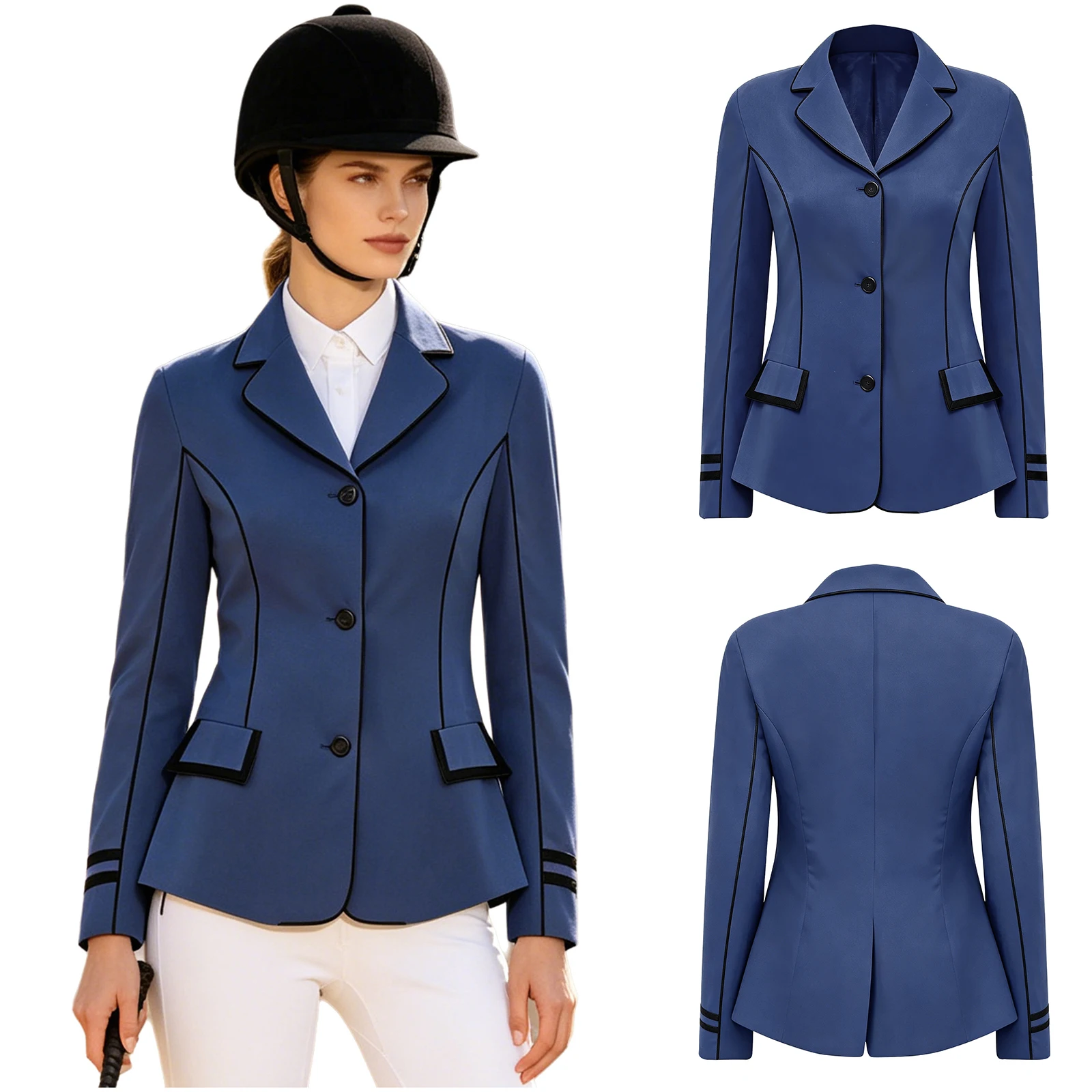 Women Equestrian Performance Costume Long Sleeve Horse Riding Jacket Equitation Dressage Outerwear Training Competition Coat