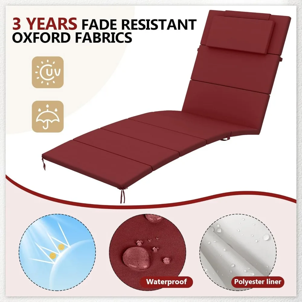 وسائد استرخاء قابلة للطي في الهواء الطلق مع مسند للرأس، وسائد بديلة مقاومة للطقس والبهتان لكراسي الفناء