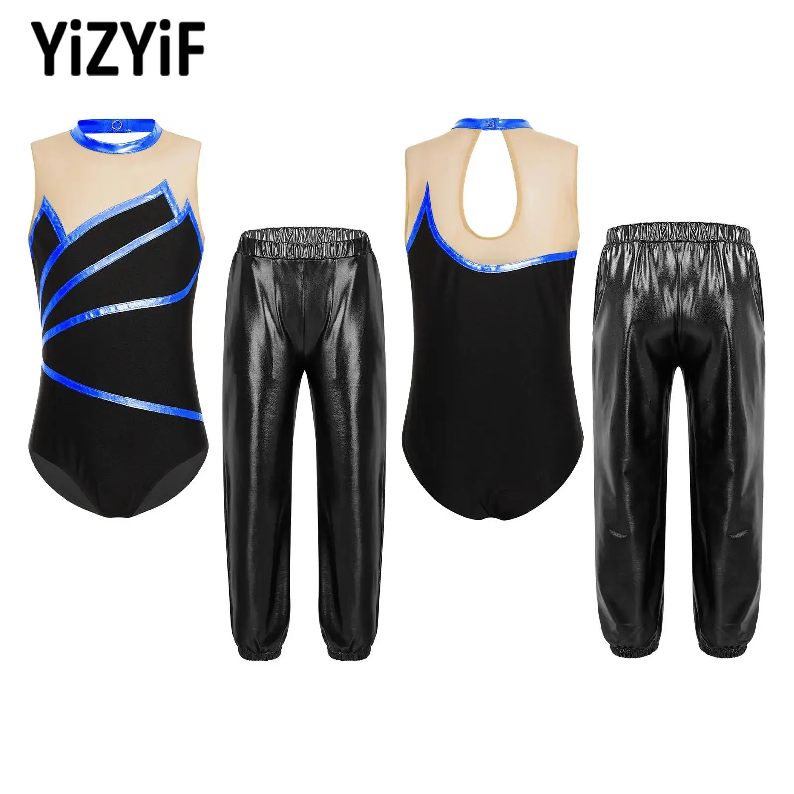 6-16 Years Kids Girls Sport Suit Tracksuit Sleeveless Cutout Back Printed Vest+Leggings+Shorts Outfit for Workout Fitness Sports