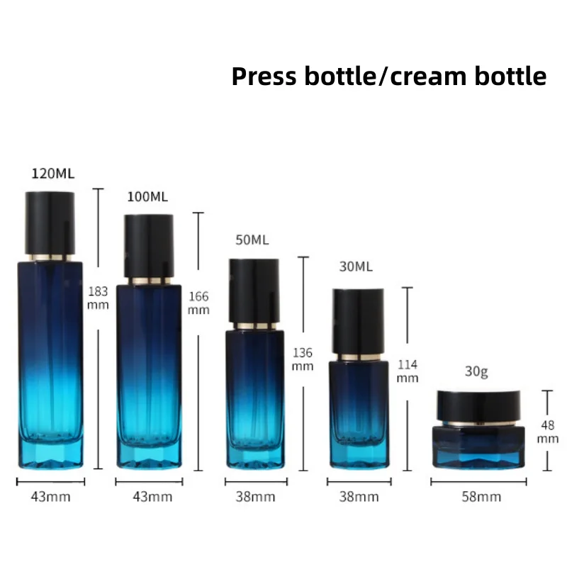 【Individuelles Logo】1 Stück Ozeanblau Farbverlauf Kosmetik-Lotionpumpflasche 100ml Glas-Sprühflasche mit individuellem Logo 50g Blaue Cremedose – Detail 5