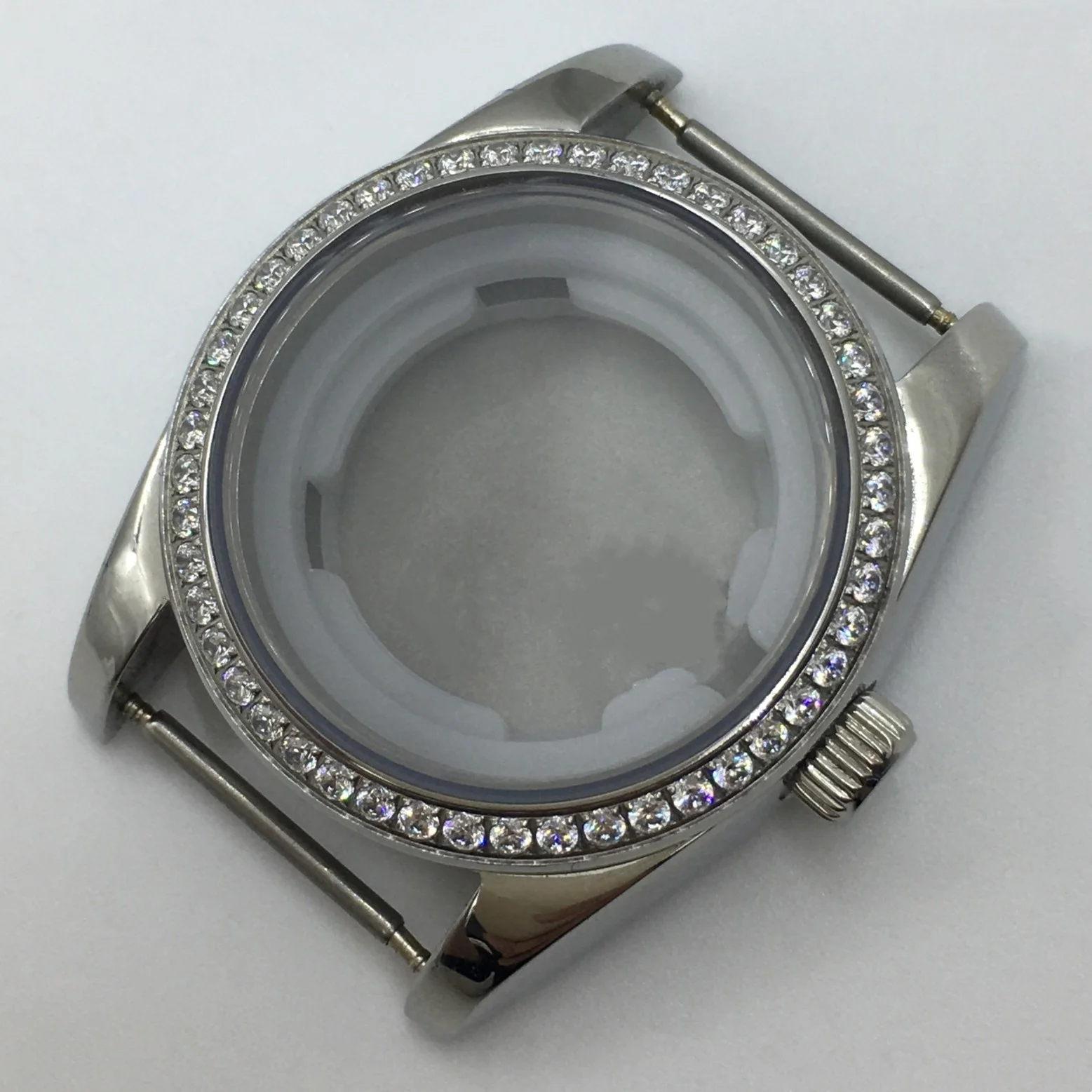 Casing Baja Tahan Karat 31MM Bingkai Berlian Kaca Safir Emas dan Perak Mawar Emas Cocok untuk Olahraga Wanita NH05 dan NH06