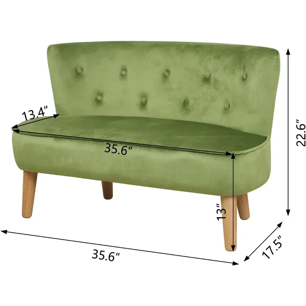 Canapé 2 Places avec Tissu Velours pour Enfant, Chaise avec Cadre en Bois, Cadeau pour Enfants de 3 à 6 Ans, Longueur 35.6 Pouces, Vert Ange