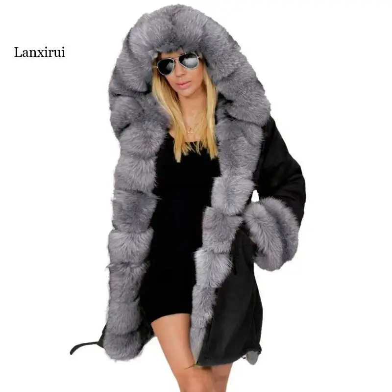 Lanxirui parka women Coats luxurious Large fur collar hooded coat warm Fox fur liner parkas long winter jacket top quality