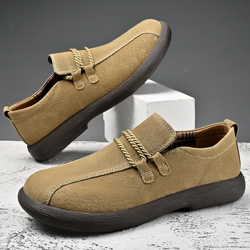 

Genuine Leather Men Casual Shoes Classic Fashion Loafers Handmade Breathable Soft Walking Shoes Comfort Flats Slip on Work Shoes