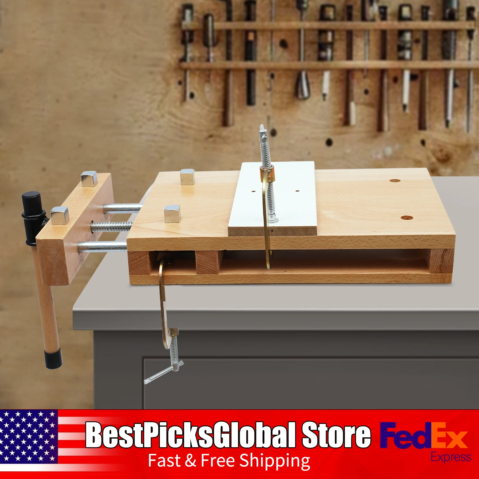 Wood Vise Workbench with G-shape Fixing Clips&Limit Blocks 7.87in Opening Desktop Carpentry Bench for Woodworking Studios